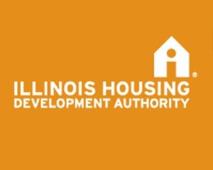 White text on an orange background reading Illinois Housing Development Authority.